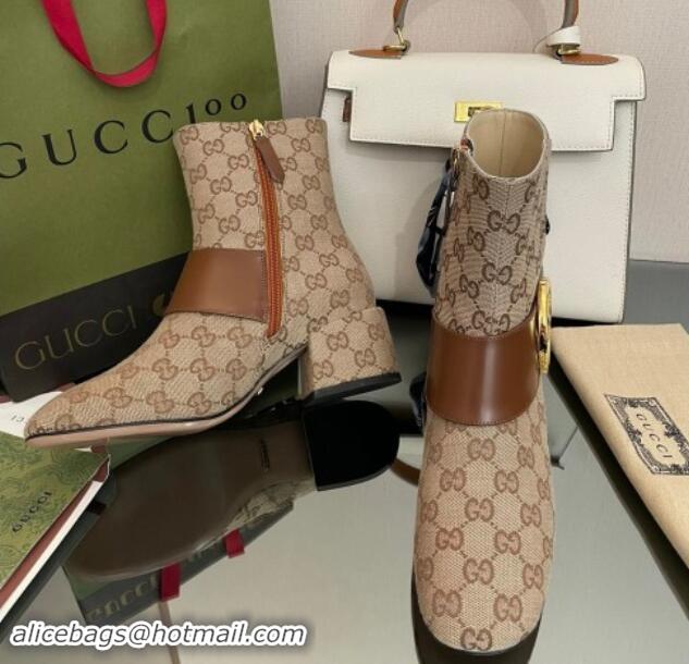 1:1 Gucci Blondie GG Canvas Ankle Boot 5.5cm Light Brown 906018