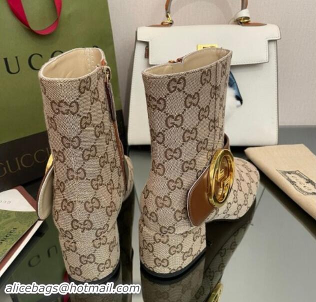 1:1 Gucci Blondie GG Canvas Ankle Boot 5.5cm Light Brown 906018