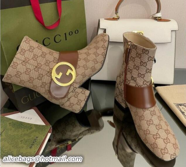 1:1 Gucci Blondie GG Canvas Ankle Boot 5.5cm Light Brown 906018