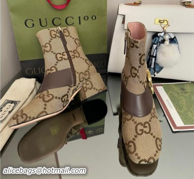 Pretty Style Gucci Blondie Maxi GG Canvas Ankle Boot 5.5cm Camel 906019