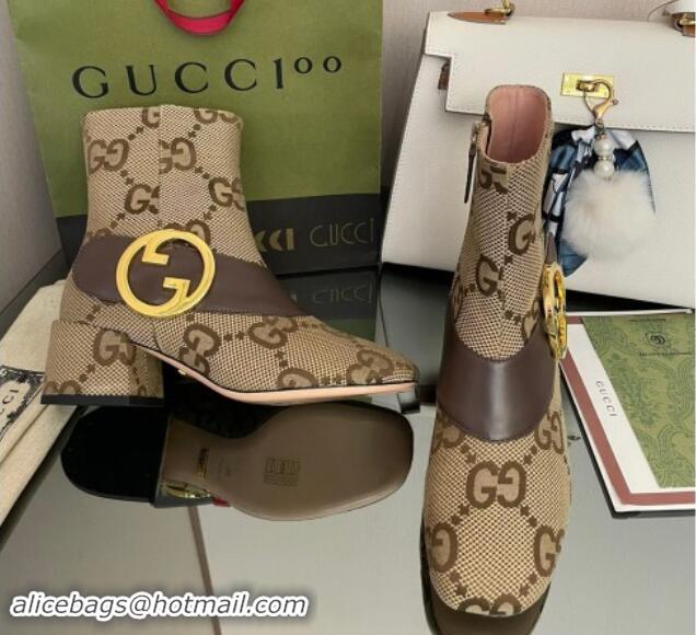 Pretty Style Gucci Blondie Maxi GG Canvas Ankle Boot 5.5cm Camel 906019