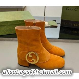 Good Quality Gucci Blondie Suede Ankle Boot 5.5cm Light Orange 906020