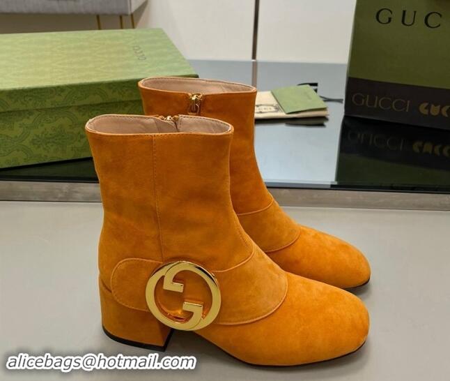 Good Quality Gucci Blondie Suede Ankle Boot 5.5cm Light Orange 906020