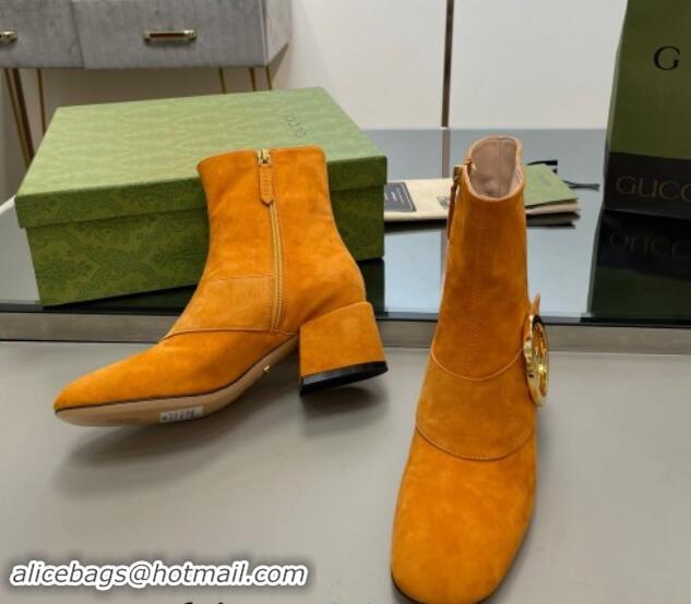 Good Quality Gucci Blondie Suede Ankle Boot 5.5cm Light Orange 906020