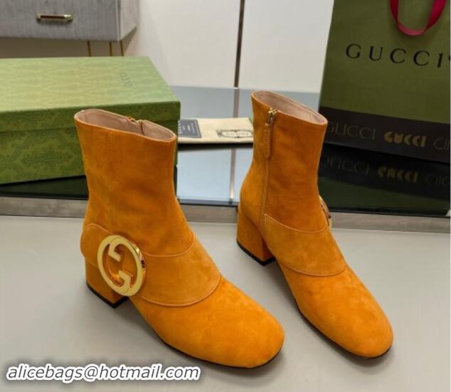 Good Quality Gucci Blondie Suede Ankle Boot 5.5cm Light Orange 906020