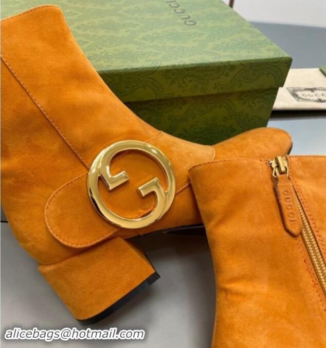 Good Quality Gucci Blondie Suede Ankle Boot 5.5cm Light Orange 906020