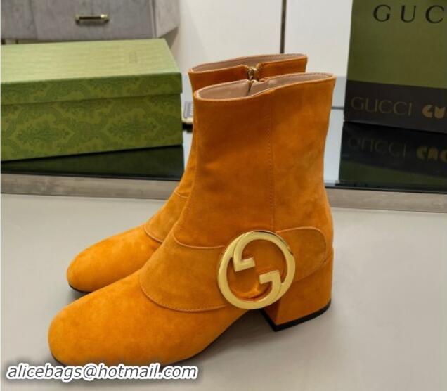 Good Quality Gucci Blondie Suede Ankle Boot 5.5cm Light Orange 906020