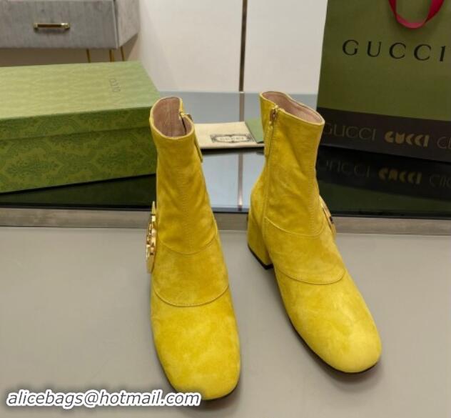 Stylish Gucci Blondie Suede Ankle Boot 5.5cm Yellow 906021