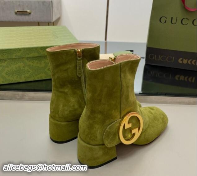 Good Looking Gucci Blondie Suede Ankle Boot 5.5cm Green 906022