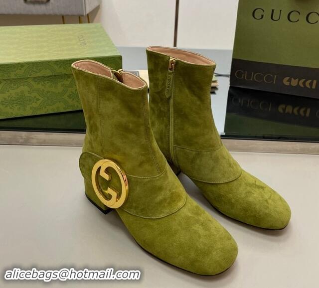 Good Looking Gucci Blondie Suede Ankle Boot 5.5cm Green 906022