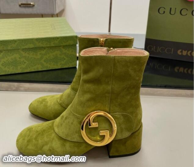 Good Looking Gucci Blondie Suede Ankle Boot 5.5cm Green 906022