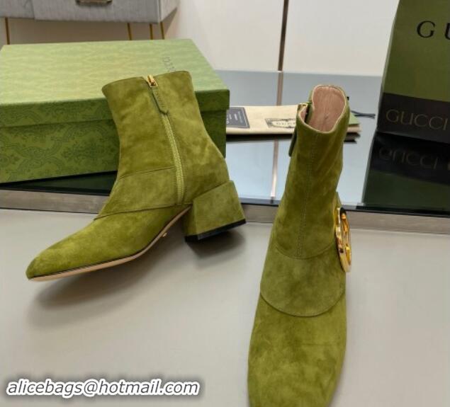 Good Looking Gucci Blondie Suede Ankle Boot 5.5cm Green 906022