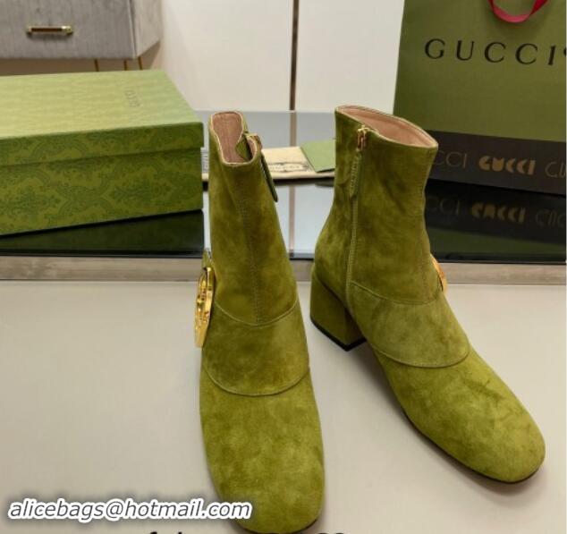 Good Looking Gucci Blondie Suede Ankle Boot 5.5cm Green 906022