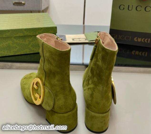 Good Looking Gucci Blondie Suede Ankle Boot 5.5cm Green 906022