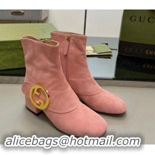 Feminine Gucci Blondie Suede Ankle Boot 5.5cm Light Pink 906023