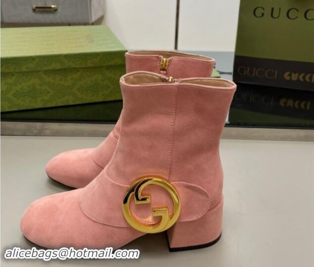 Feminine Gucci Blondie Suede Ankle Boot 5.5cm Light Pink 906023