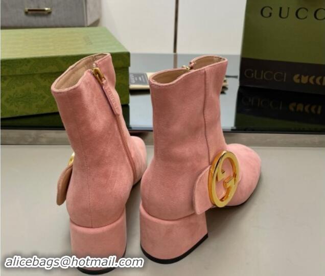 Feminine Gucci Blondie Suede Ankle Boot 5.5cm Light Pink 906023