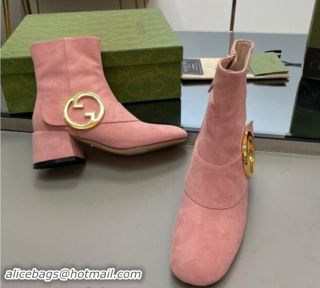 Feminine Gucci Blondie Suede Ankle Boot 5.5cm Light Pink 906023