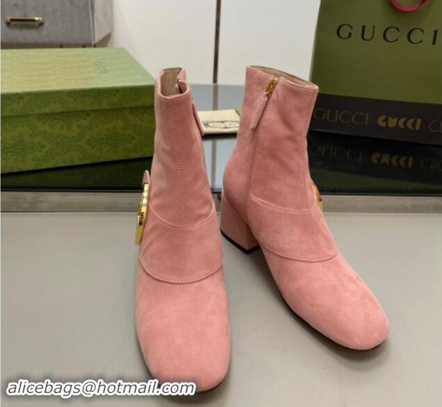 Feminine Gucci Blondie Suede Ankle Boot 5.5cm Light Pink 906023