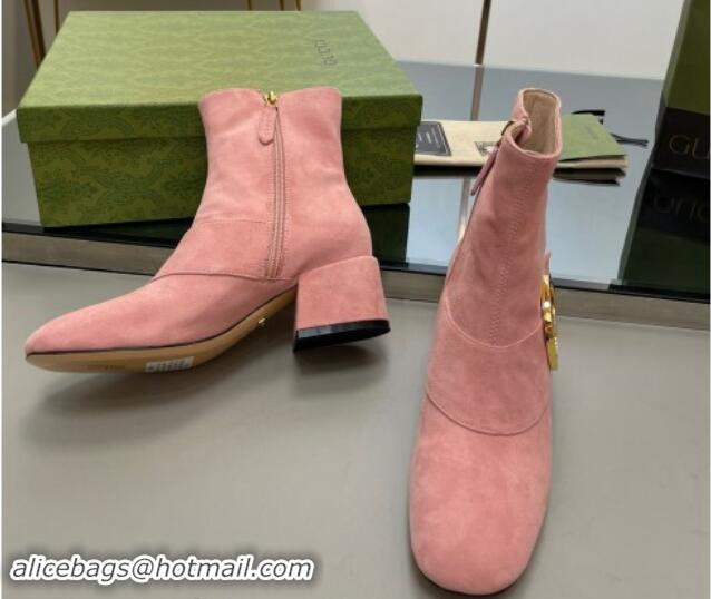 Feminine Gucci Blondie Suede Ankle Boot 5.5cm Light Pink 906023