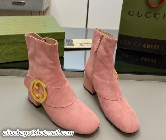 Feminine Gucci Blondie Suede Ankle Boot 5.5cm Light Pink 906023