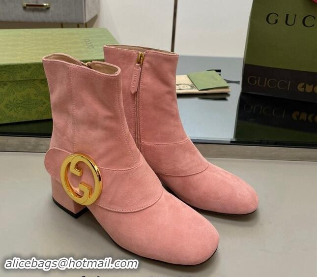 Feminine Gucci Blondie Suede Ankle Boot 5.5cm Light Pink 906023