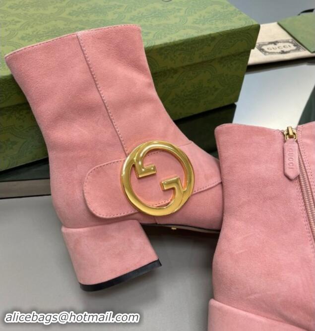 Feminine Gucci Blondie Suede Ankle Boot 5.5cm Light Pink 906023