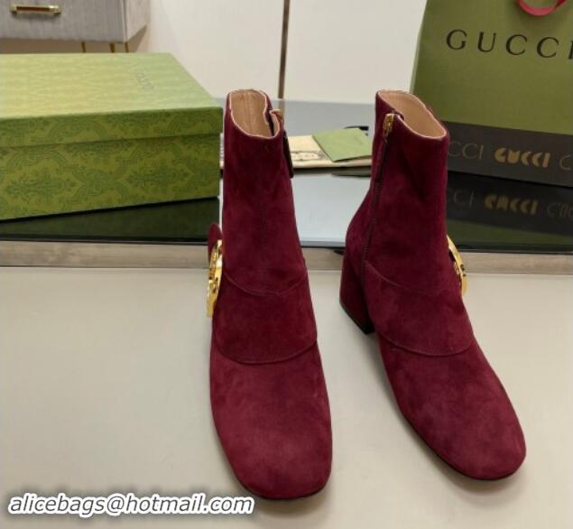 Top Grade Gucci Blondie Suede Ankle Boot 5.5cm Dark Burgudny 906025