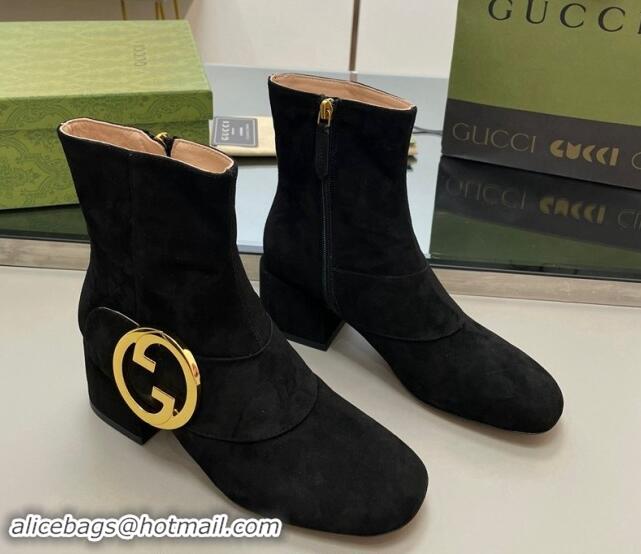 Unique Style Gucci Blondie Suede Ankle Boot 5.5cm Black 906026