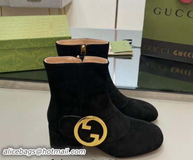 Unique Style Gucci Blondie Suede Ankle Boot 5.5cm Black 906026