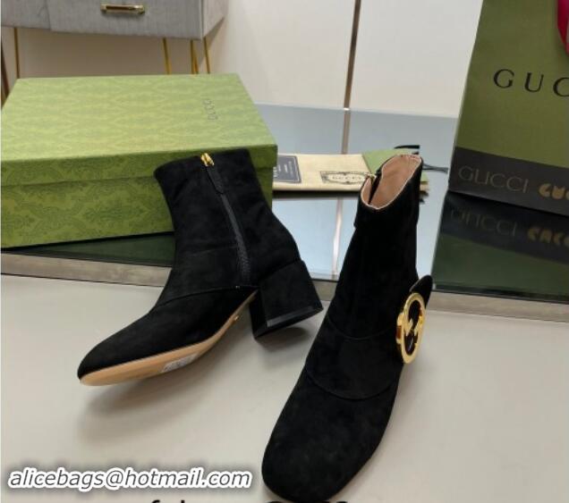 Unique Style Gucci Blondie Suede Ankle Boot 5.5cm Black 906026