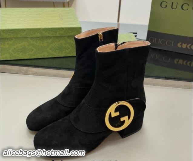 Unique Style Gucci Blondie Suede Ankle Boot 5.5cm Black 906026