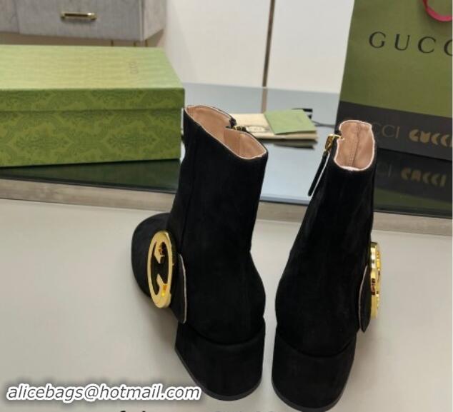 Unique Style Gucci Blondie Suede Ankle Boot 5.5cm Black 906026