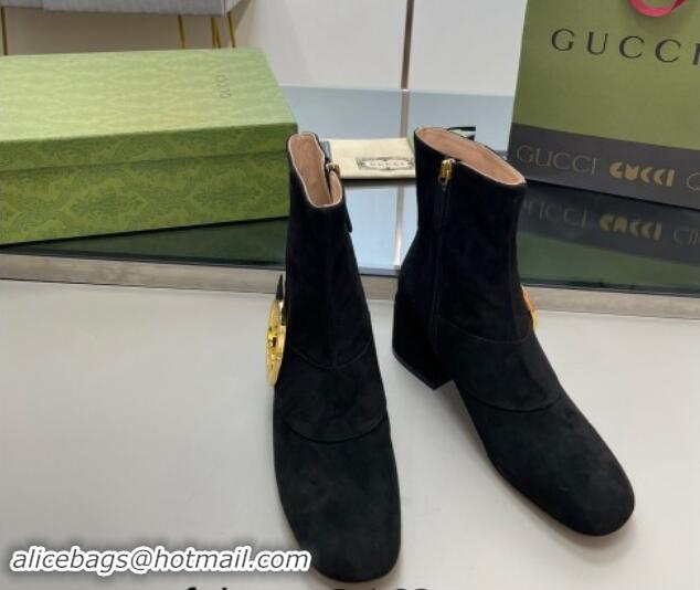 Unique Style Gucci Blondie Suede Ankle Boot 5.5cm Black 906026