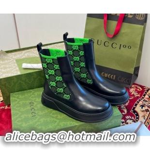 Durable Gucci GG Knit and Leather Platform Ankle Boots 4.5cm Black/Green 906030