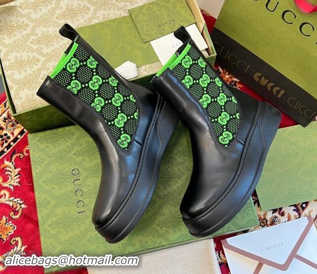 Durable Gucci GG Knit and Leather Platform Ankle Boots 4.5cm Black/Green 906030