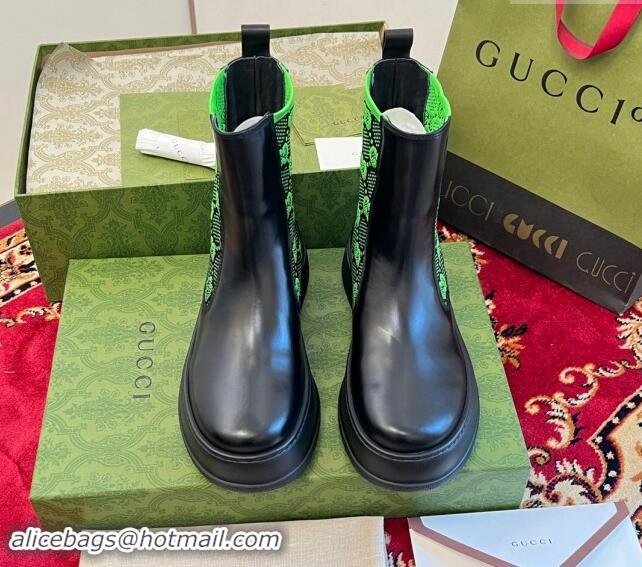 Durable Gucci GG Knit and Leather Platform Ankle Boots 4.5cm Black/Green 906030