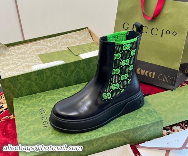 Durable Gucci GG Knit and Leather Platform Ankle Boots 4.5cm Black/Green 906030