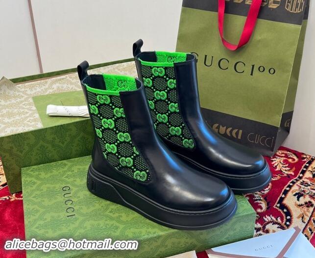 Durable Gucci GG Knit and Leather Platform Ankle Boots 4.5cm Black/Green 906030