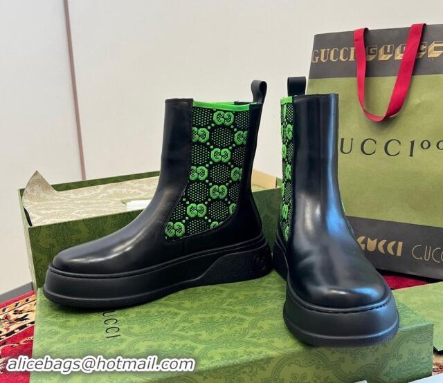 Durable Gucci GG Knit and Leather Platform Ankle Boots 4.5cm Black/Green 906030