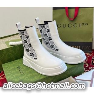 Good Product Gucci GG Knit and Leather Platform Ankle Boots 4.5cm White 906031