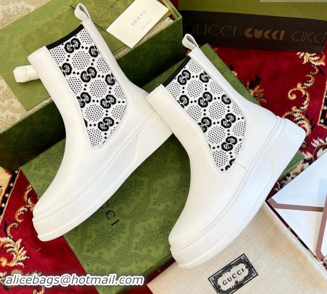 Good Product Gucci GG Knit and Leather Platform Ankle Boots 4.5cm White 906031