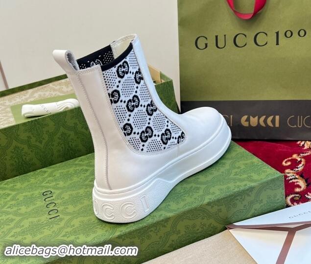 Good Product Gucci GG Knit and Leather Platform Ankle Boots 4.5cm White 906031