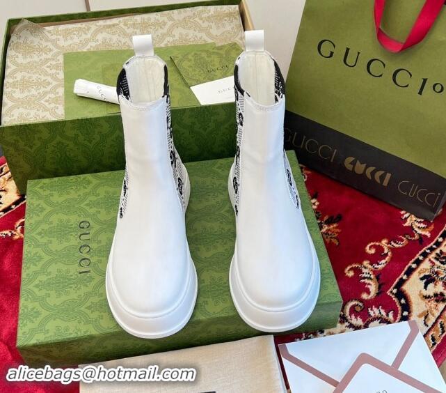 Good Product Gucci GG Knit and Leather Platform Ankle Boots 4.5cm White 906031