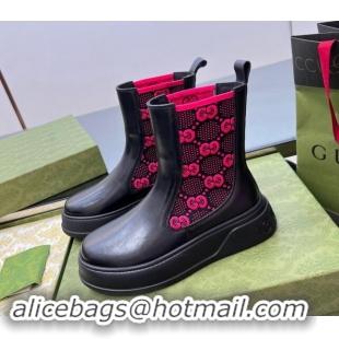 Stylish Gucci GG Knit and Leather Platform Ankle Boots 4.5cm Black/Pink 906032