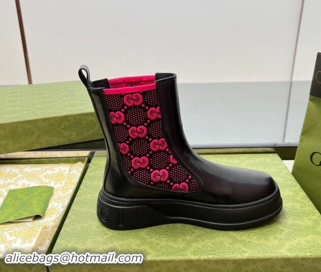 Stylish Gucci GG Knit and Leather Platform Ankle Boots 4.5cm Black/Pink 906032