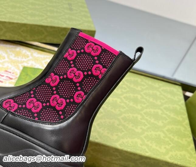 Stylish Gucci GG Knit and Leather Platform Ankle Boots 4.5cm Black/Pink 906032