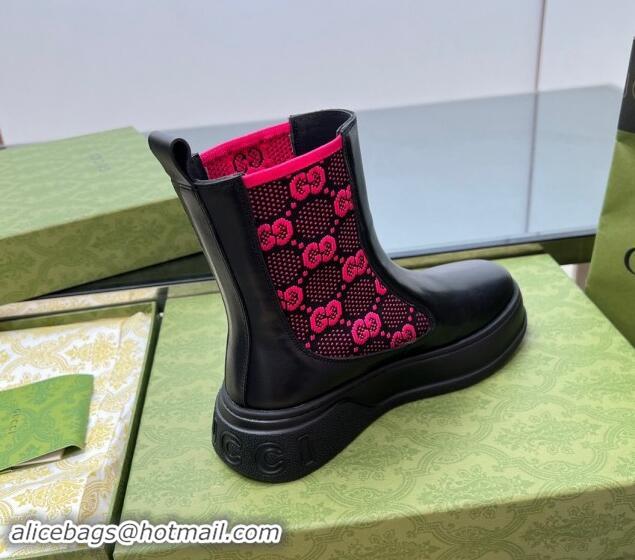 Stylish Gucci GG Knit and Leather Platform Ankle Boots 4.5cm Black/Pink 906032