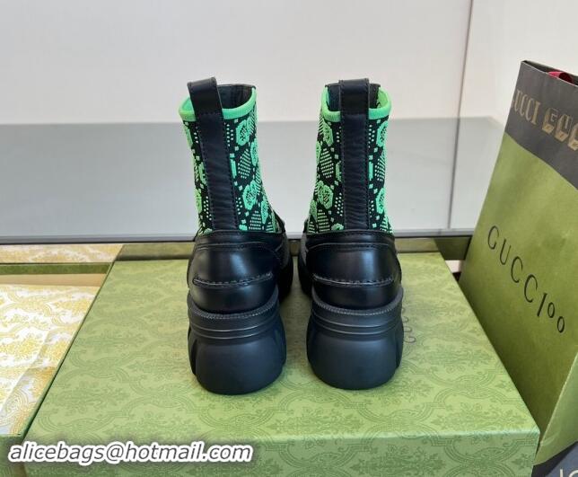 Big Discount Gucci Horsebit Platform Ankle Boots in GG Knit and Leather 6cm Black/Green 906034