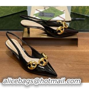 Duplicate Gucci Patent Leather Slingback Pumps 4.5cm with Marina Chain Black 906036